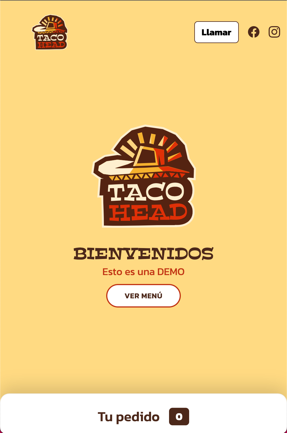 Vista móvil del menú